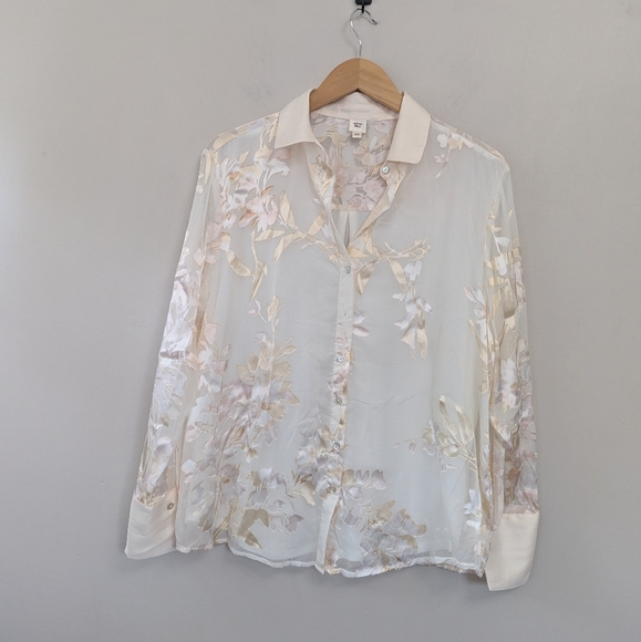 Autres Filles Cream Floral Burnout Button-up Blouse Whimsigoth - Picture 3 of 15